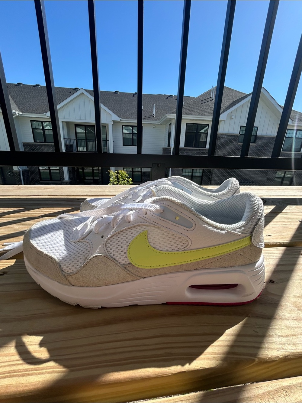 Nike Air White Sneakers with Neon Yellow Swoosh